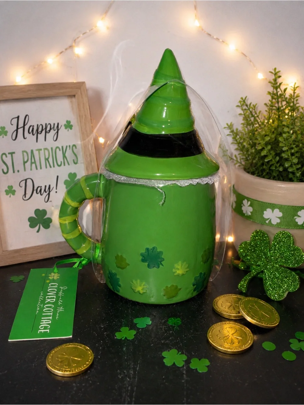 Clover Cottage Hand-Painted Green Gnome Mug - St. Patrick's Day